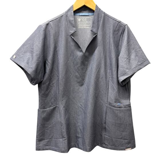 Figs Inala Scrub Top Womens XL Heather Denim Blue Color #3939 V-Neck + Pockets - Picture 1 of 7
